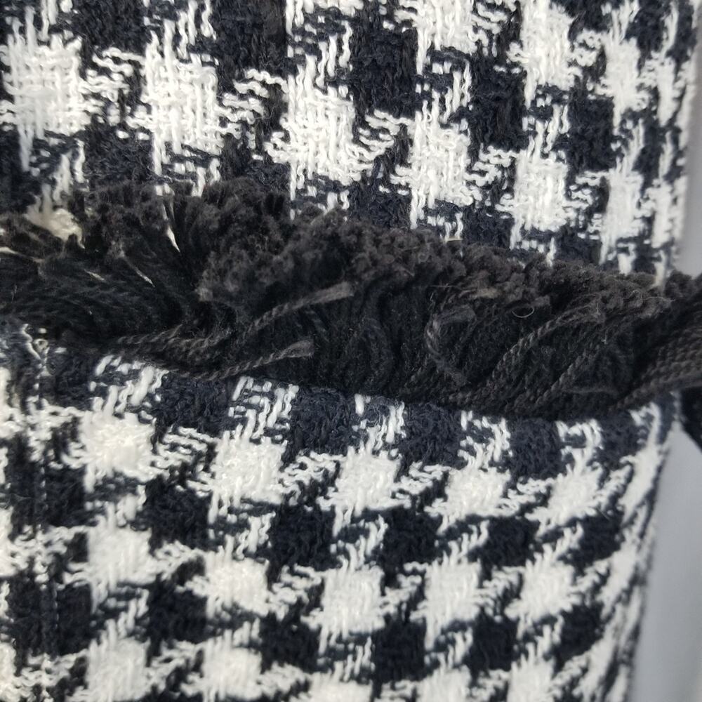 Albert Nipon Dress Size 10 Houndstooth Shift Dress Fringe Trim Black White - Picture 8 of 9